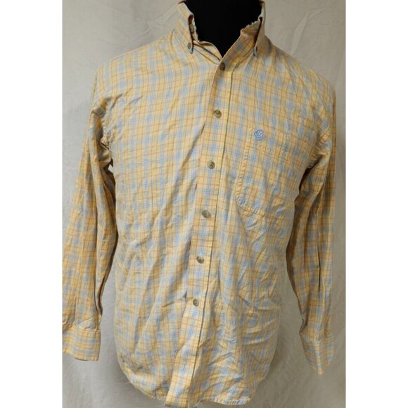 Wrangler George Strait Cowboy Cut Mens Large Yellow Blue Red Plaid Western Shirt - Picture 1 of 12